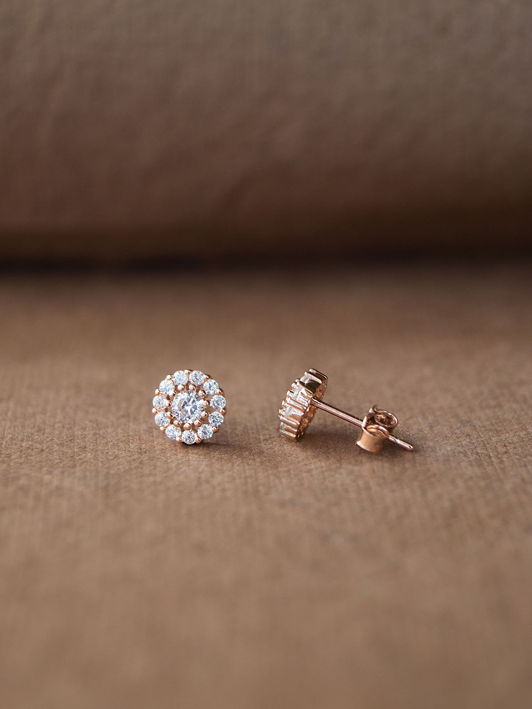 

MANNASH Rose Gold Plated Sterling Silver CZ Studded Floral Studs Earrings