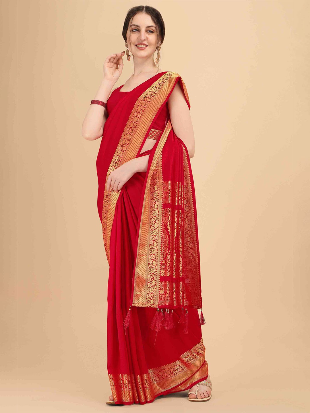 

elora Zari Kanjeevaram Saree, Red