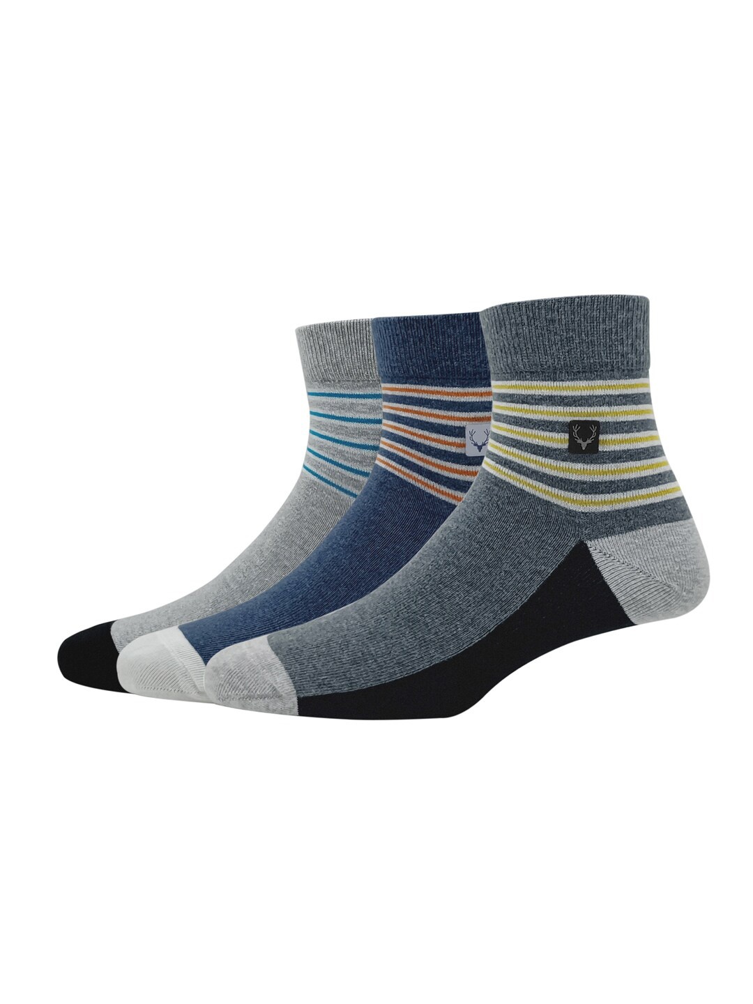 

Allen Solly Men Pack Of 3 Patterned Cotton Above Ankle Length Socks, Grey melange