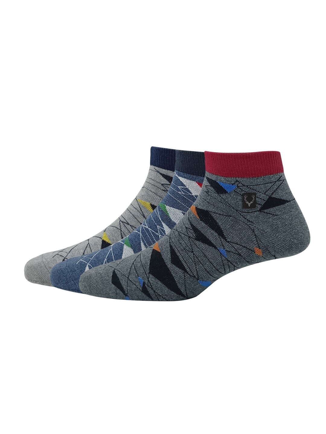 

Allen Solly Men Pack Of 3 Patterned Cotton Ankle-Length Socks, Grey melange