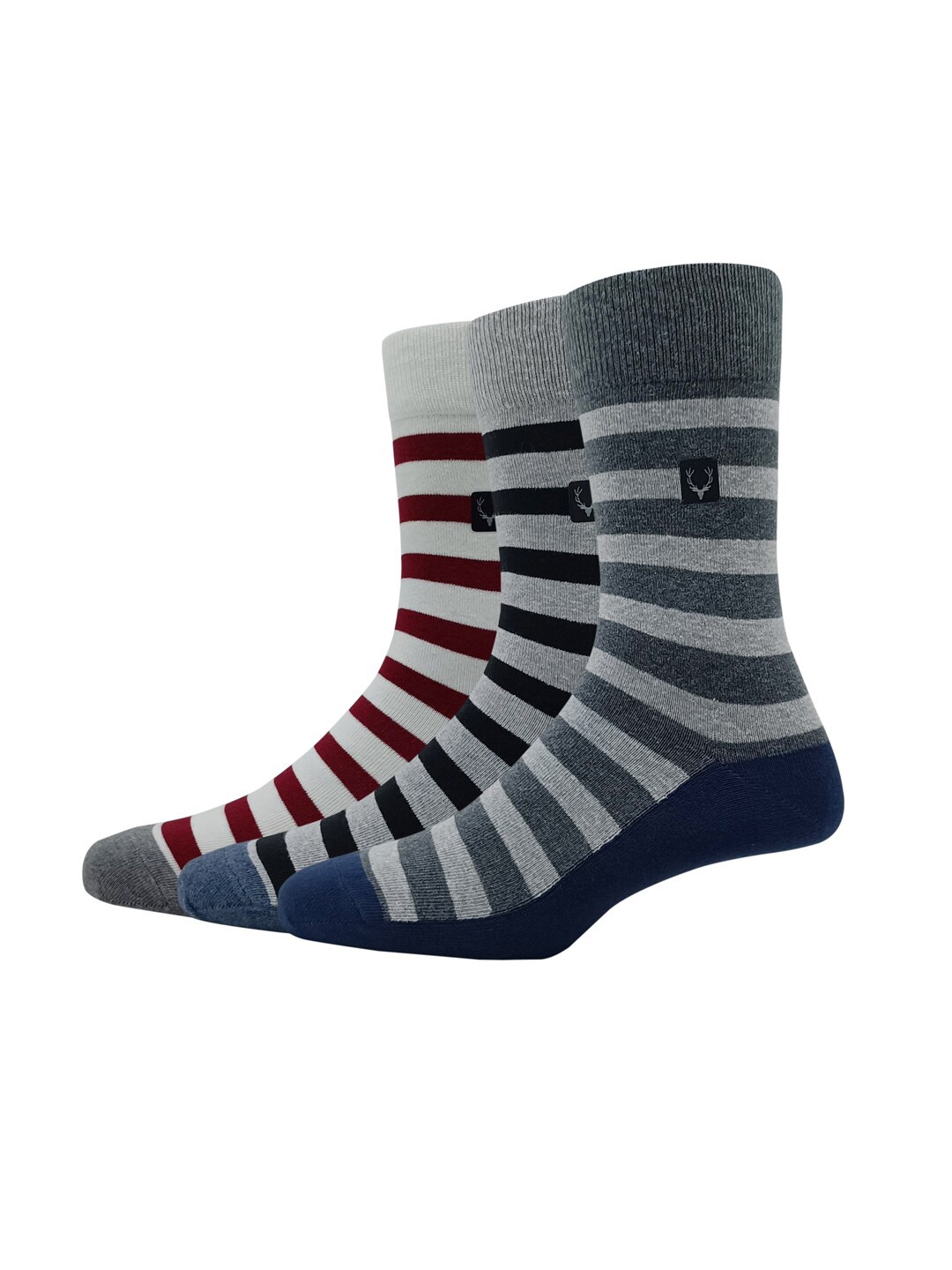 

Allen Solly Men Pack Of 3 Striped Calf-Length Socks, Grey melange