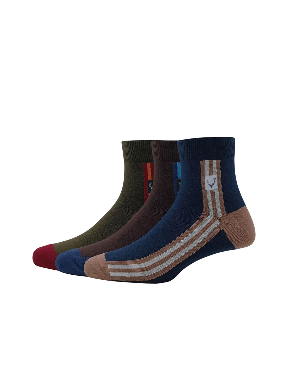 

Allen Solly Men Pack Of 3 Patterned Cotton Above Ankle Length Socks, Olive