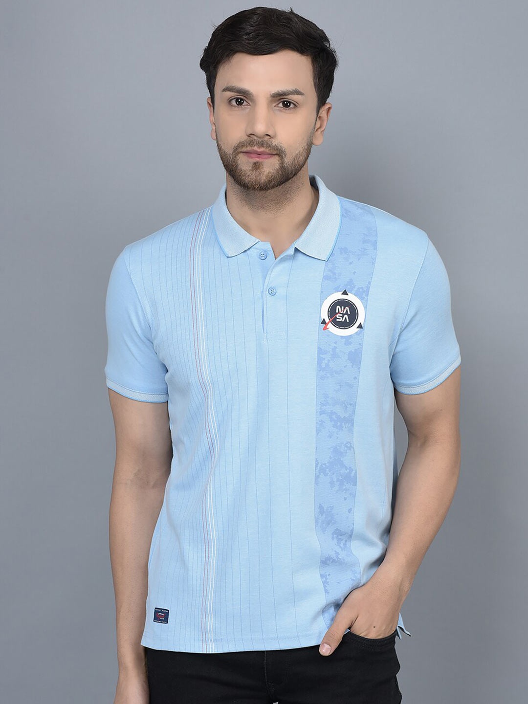 

COBB Striped Polo Collar Cotton T-shirt, Blue
