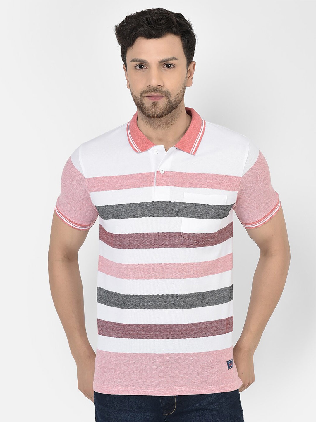 

COBB Striped Polo Collar Short Sleeves Cotton T-shirt, Peach