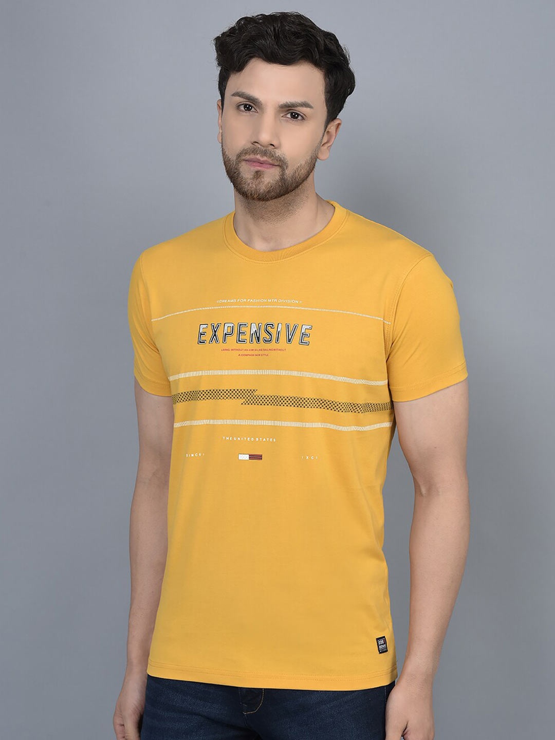 

COBB Typography Printed Round Neck Cotton T-shirt, Mustard