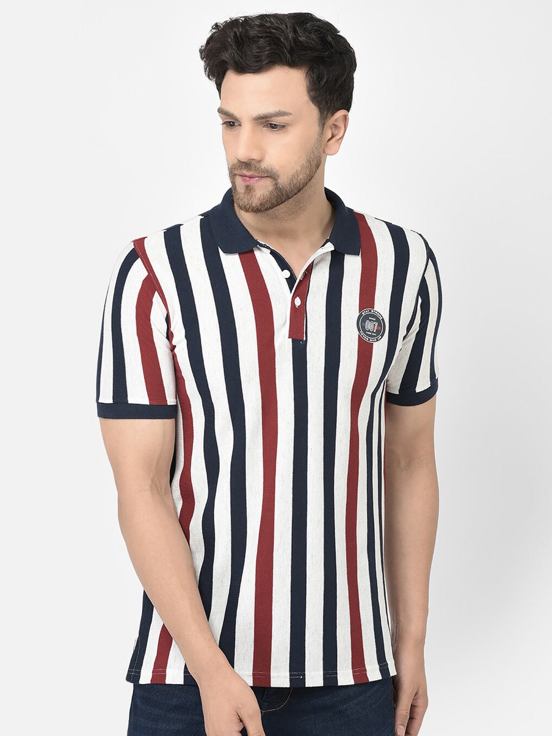 

COBB Vertical Striped Polo Collar Cotton T-shirt, Navy blue