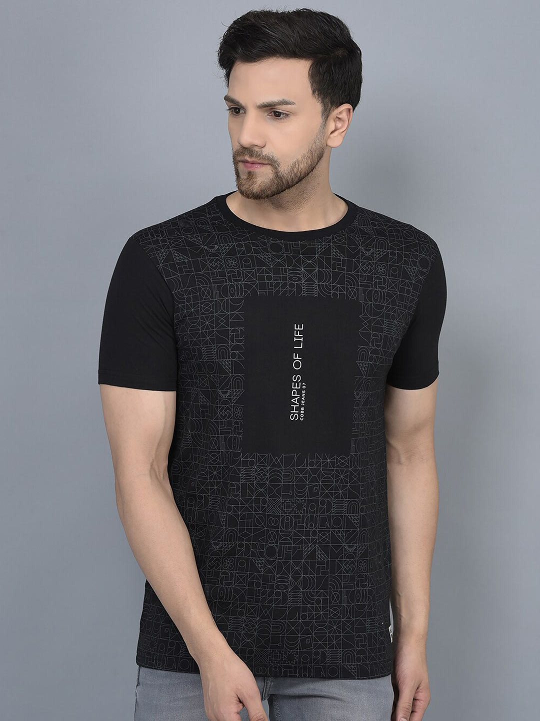 

COBB Geometric Printed Cotton T-shirt, Black