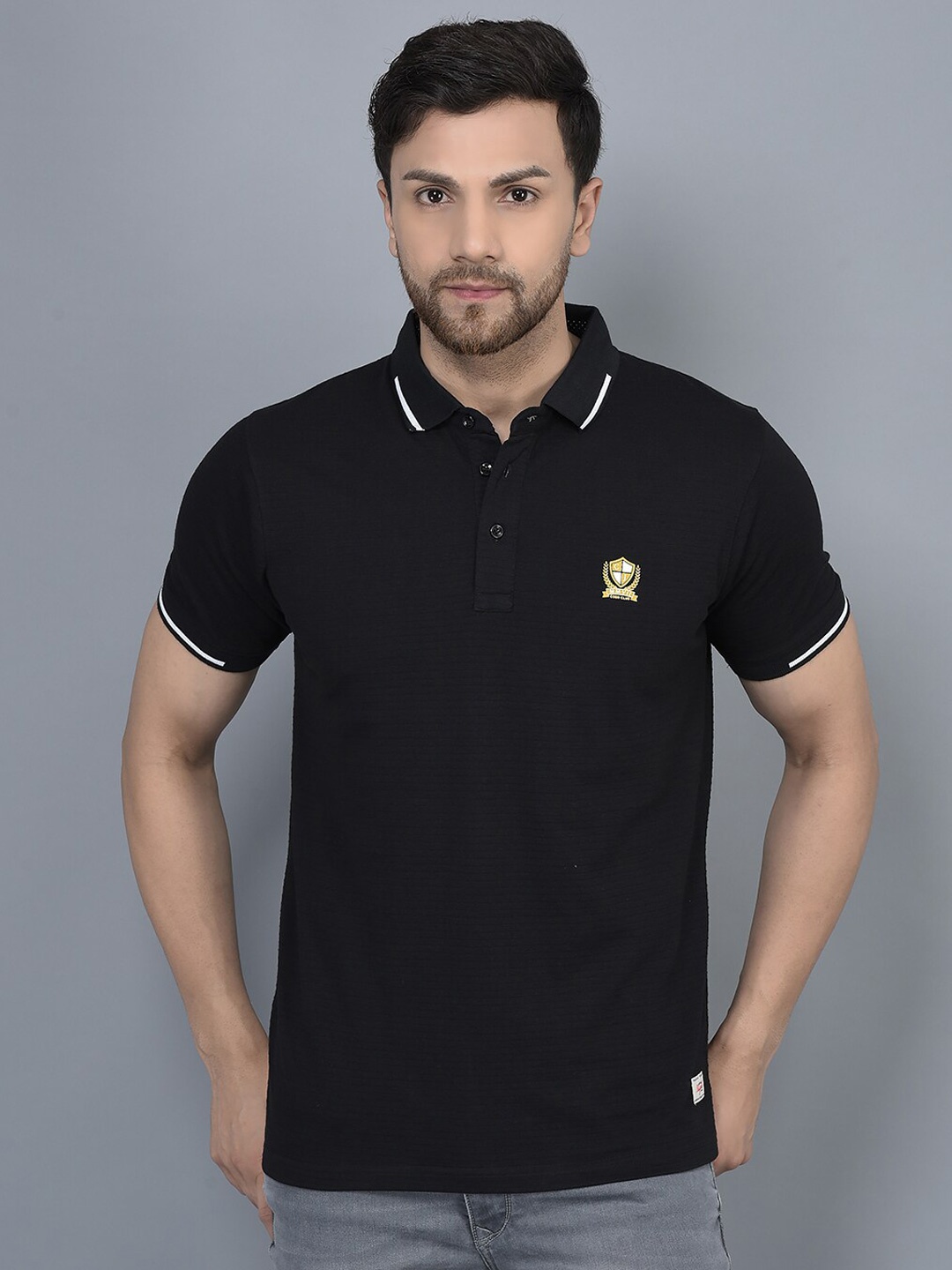 

COBB Polo Collar Regular Fit Cotton T-Shirt, Black