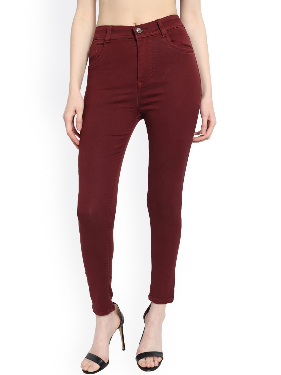 

TYFFYN Women Jean Slim Fit High-Rise Stretchable Jeans, Maroon