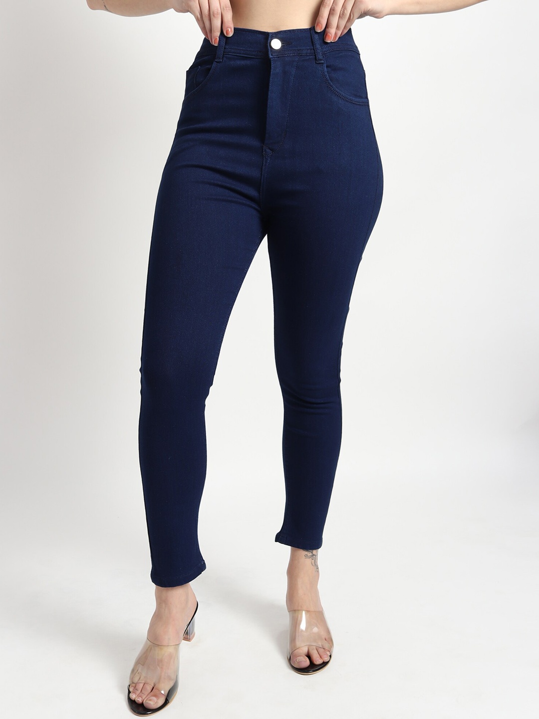 

TYFFYN Women Jean Slim Fit High-Rise Stretchable Jeans, Navy blue