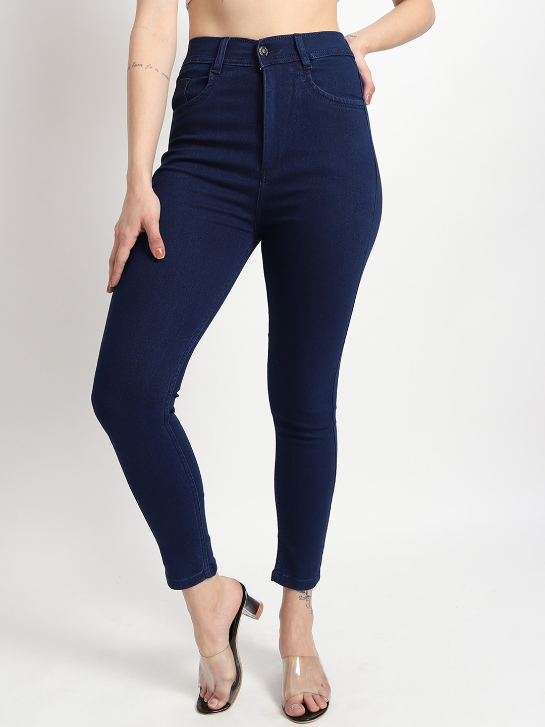 

TYFFYN Women High-Rise Slim Fit Clean Look Stretchable Jeans, Navy blue