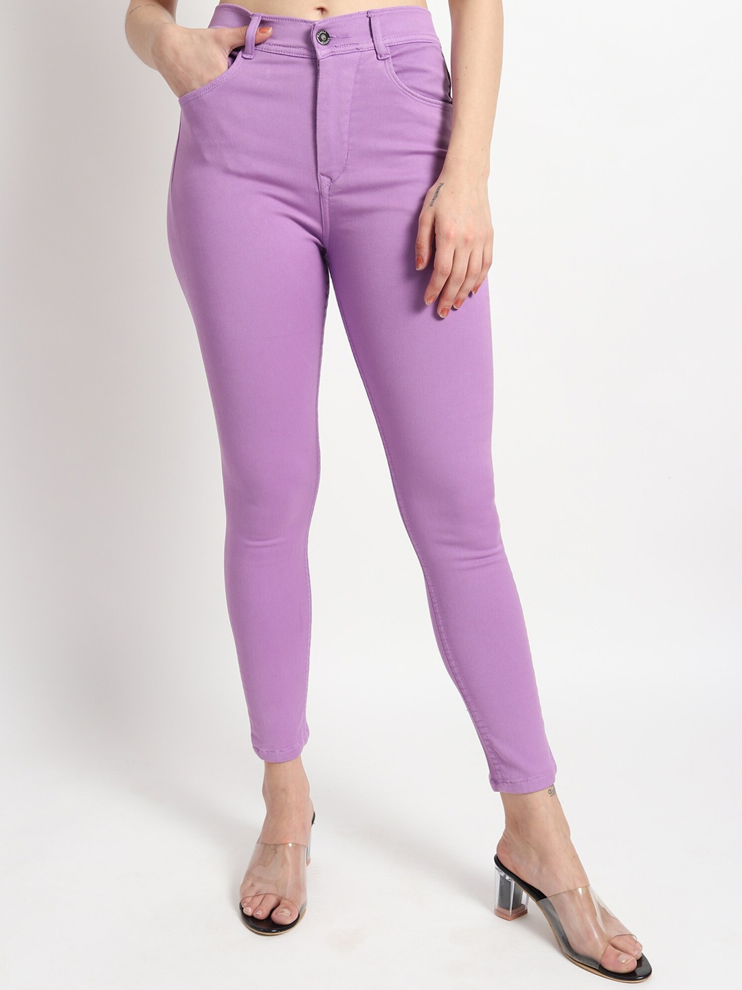 

TYFFYN Women Jean Slim Fit High-Rise Stretchable Jeans, Purple