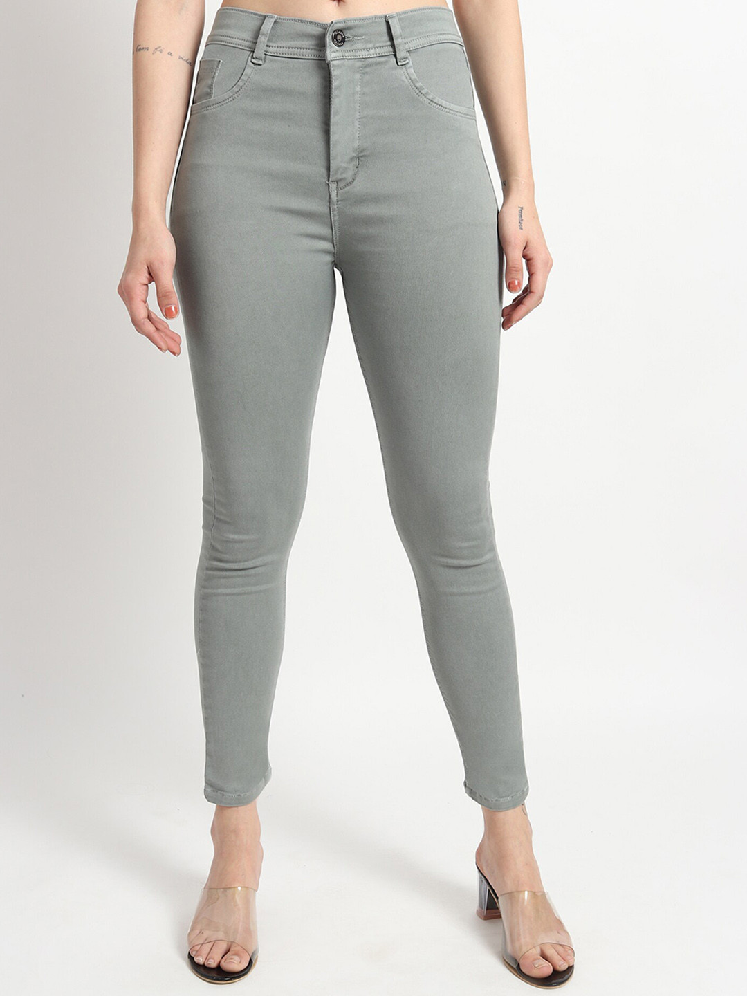 

TYFFYN Women High-Rise Slim Fit Stretchable Jeans, Grey