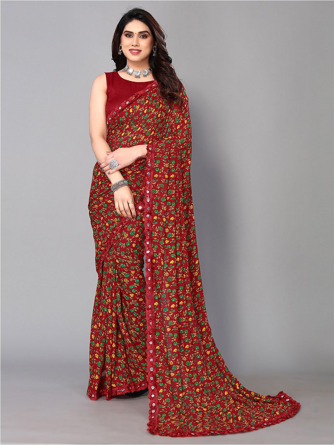

KALINI Floral Printed Saree, Maroon
