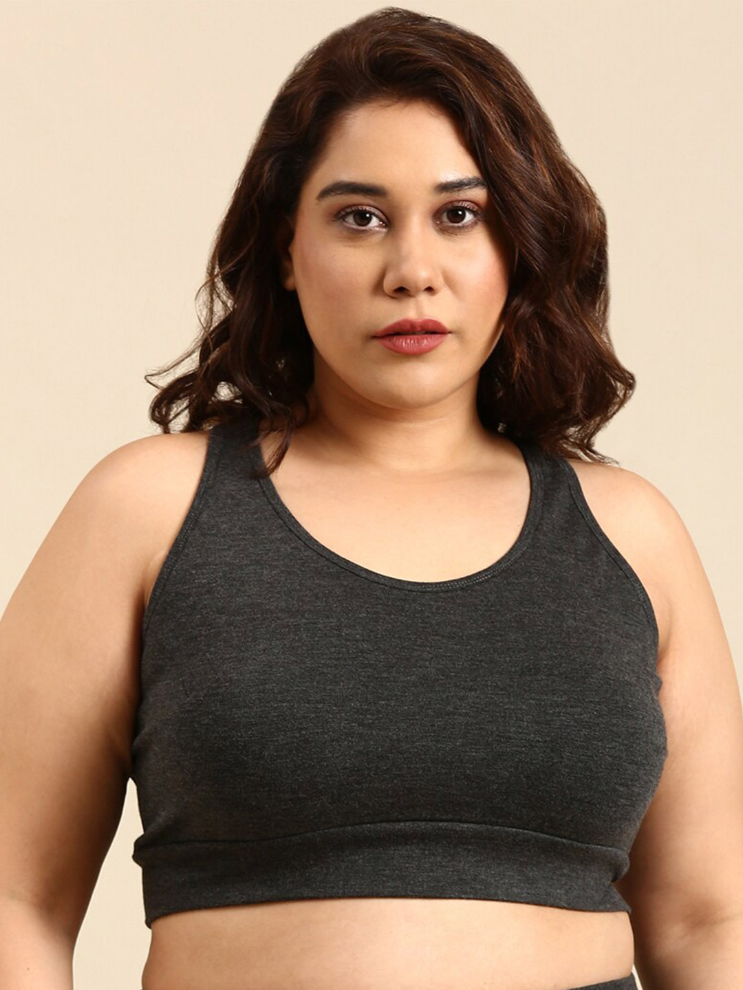 

The Pink Moon Plus Size Non-Wired Moisture Wicking Rapid-Dry Workout Bra, Grey melange