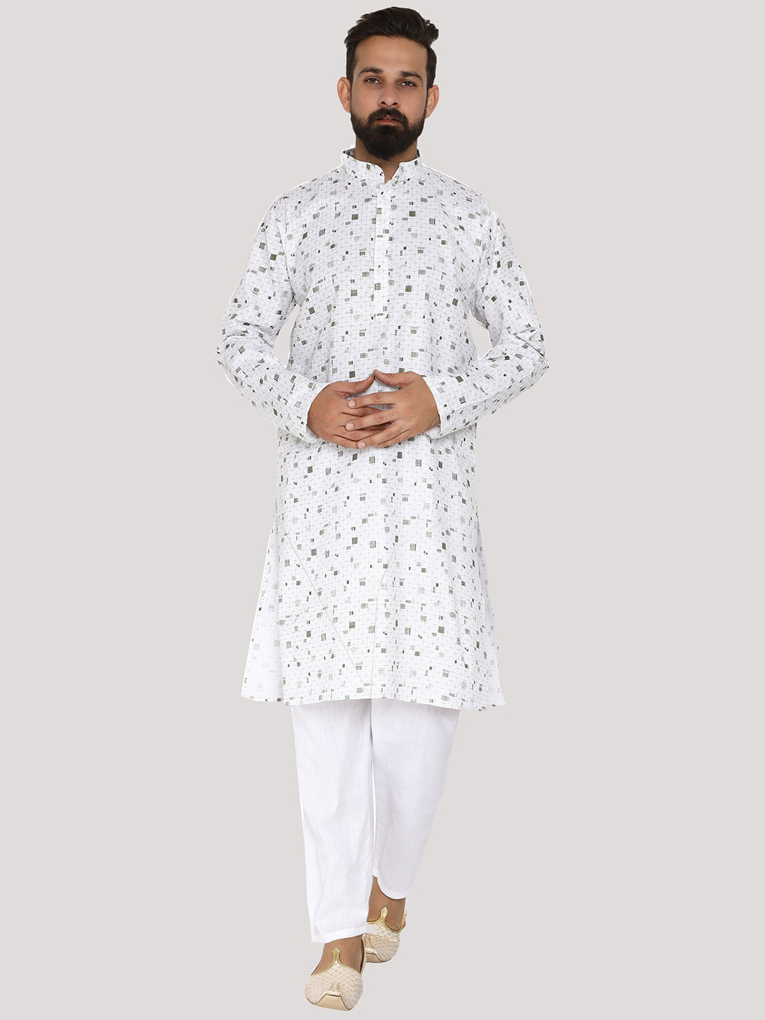 

MAG Geometric Printed Regular Kurta with Pyjamas, Grey