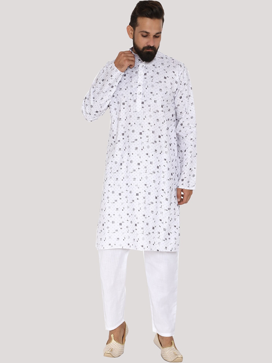 

MAG Geometric Printed Regular Kurta with Pyjamas, White