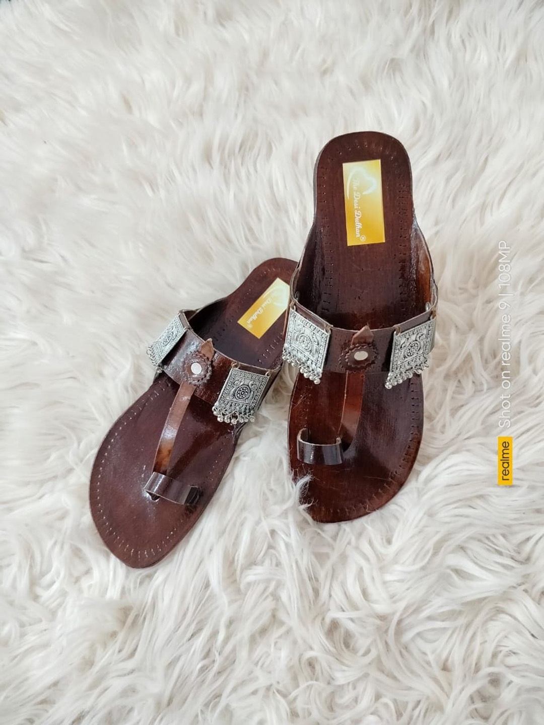 

The Desi Dulhan Embellished Leather Ethnic One Toe Flats, Brown