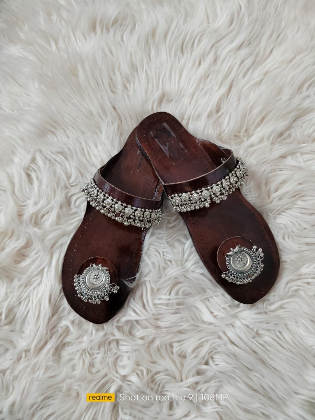 

The Desi Dulhan Embellished Leather Ethnic One Toe Flats, Brown