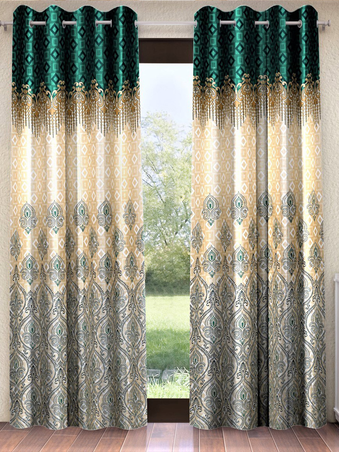 

Home Sizzler Turquoise Blue & Beige 2 Pieces Ethnic Motifs Long Door Curtain