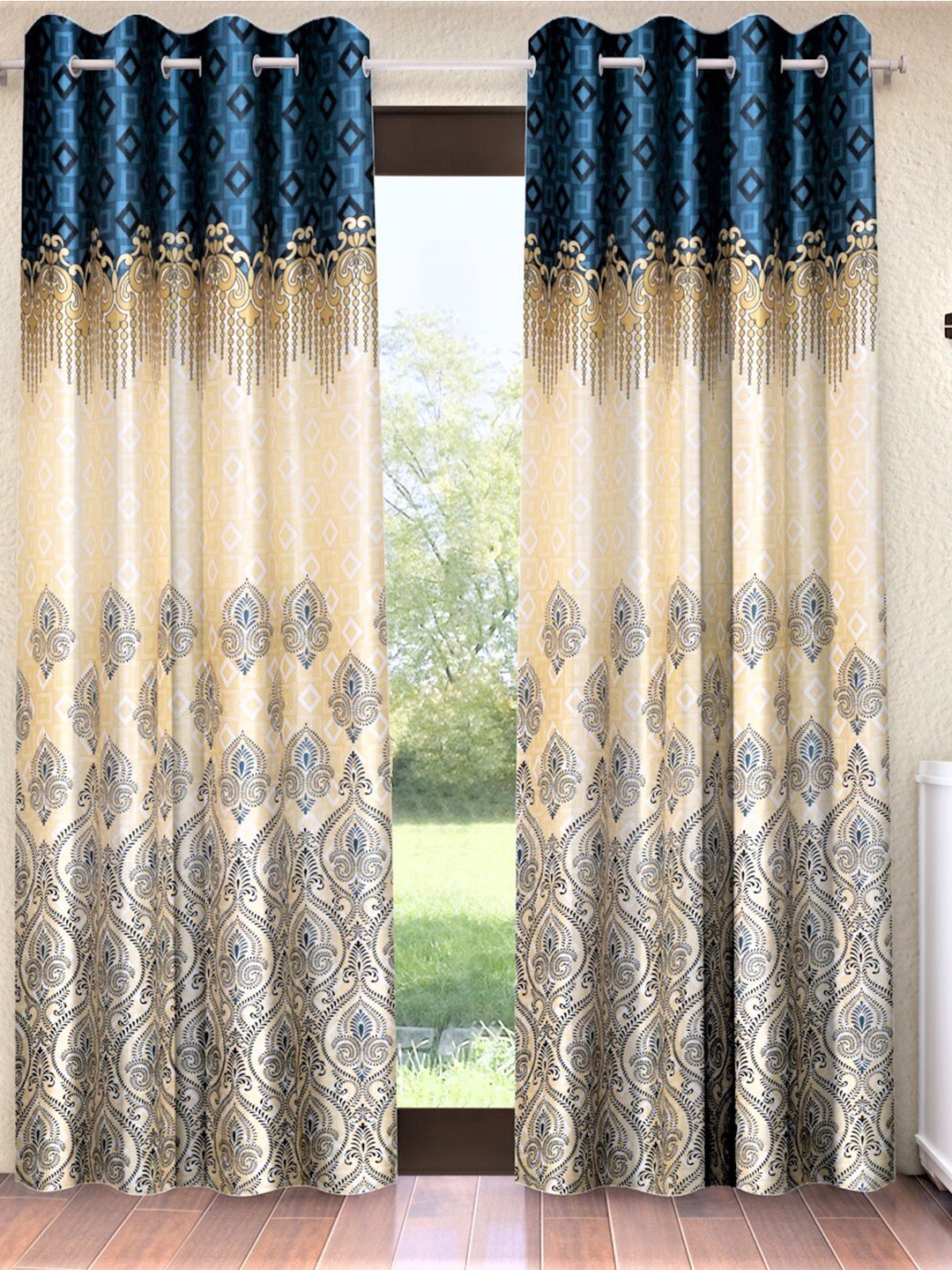 

Home Sizzler Blue & Yellow 2 Pieces Ethnic Motifs Long Door Curtain