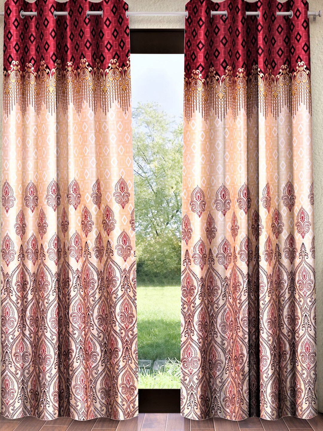 

Home Sizzler Maroon & Pink 2 Pieces Ethnic Motifs Long Door Curtain