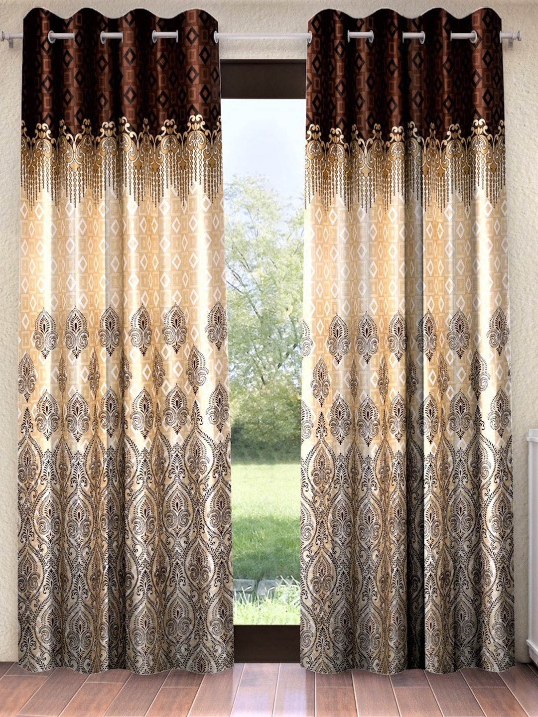 

Home Sizzler Brown & Beige 2 Piece Ethnic Motifs Printed Long Door Curtain