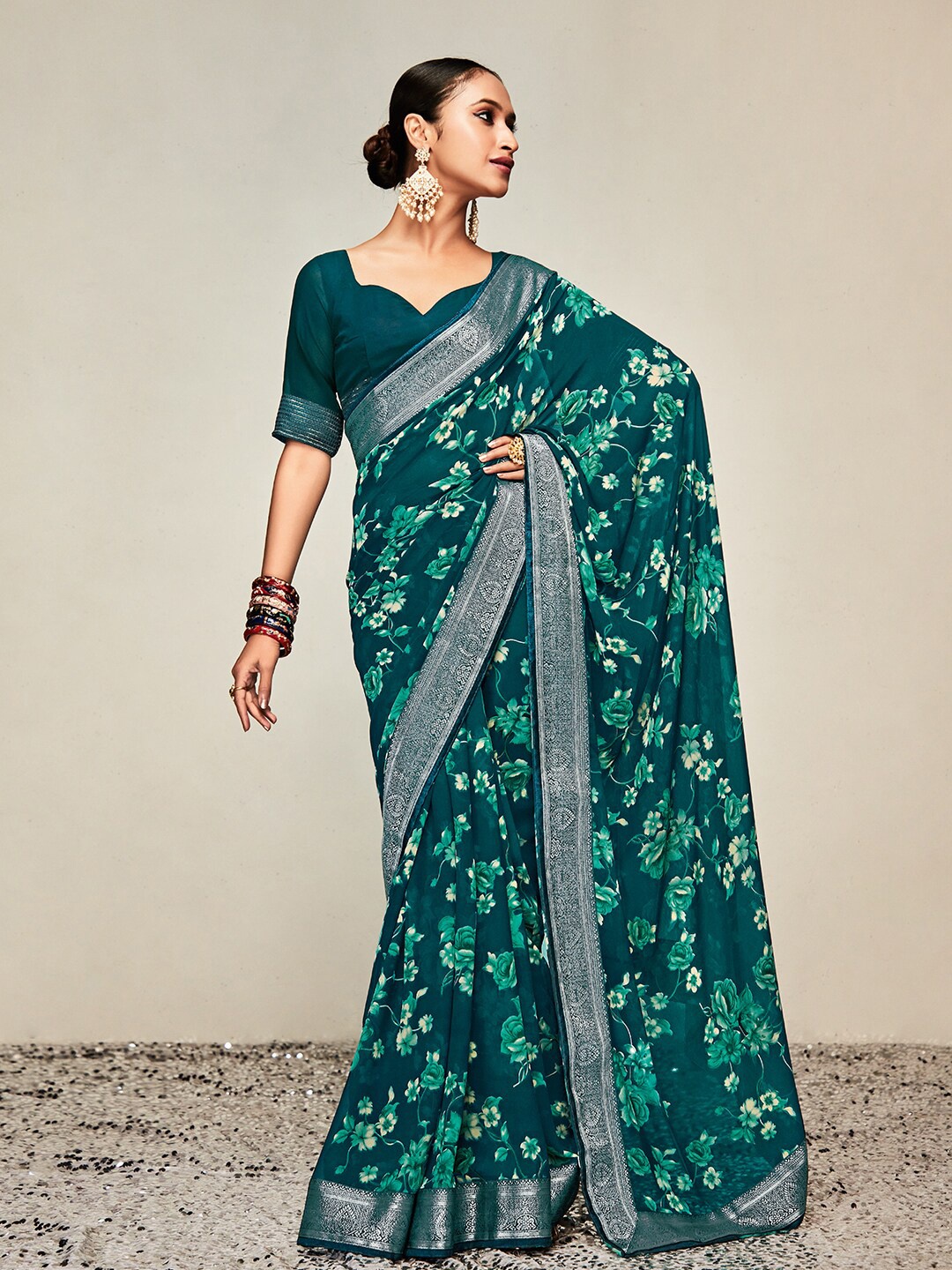 

Kasak Woven Design Zari Poly Georgette Saree, Blue