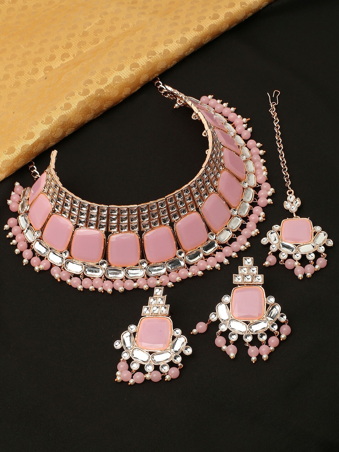 

VATSALYA creation Rose Gold-Plated Stone-Studded & Beaded Jewellery Set