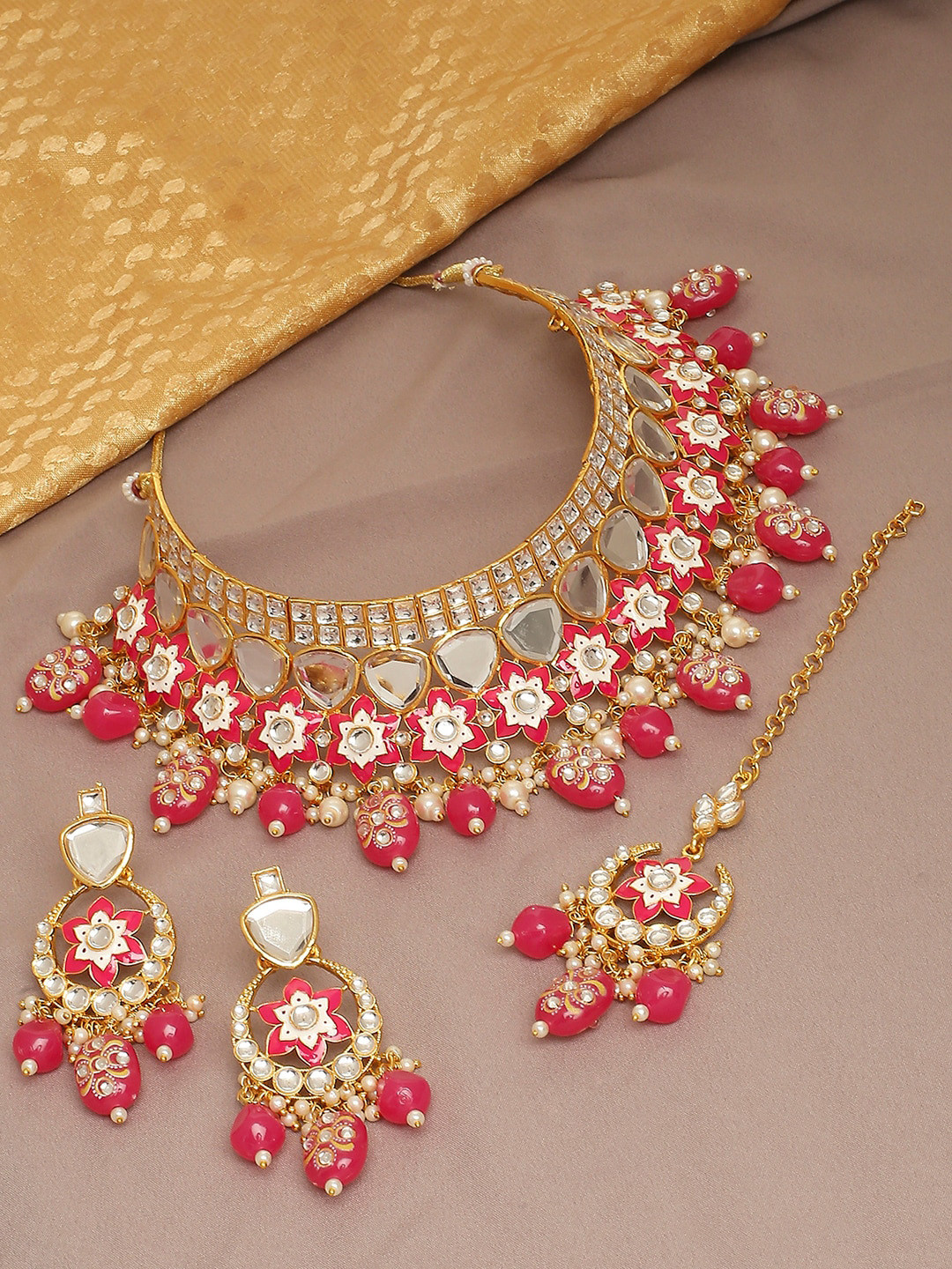 

VATSALYA creation Gold-Plated Stone-Studded & Beaded Jewellery Set