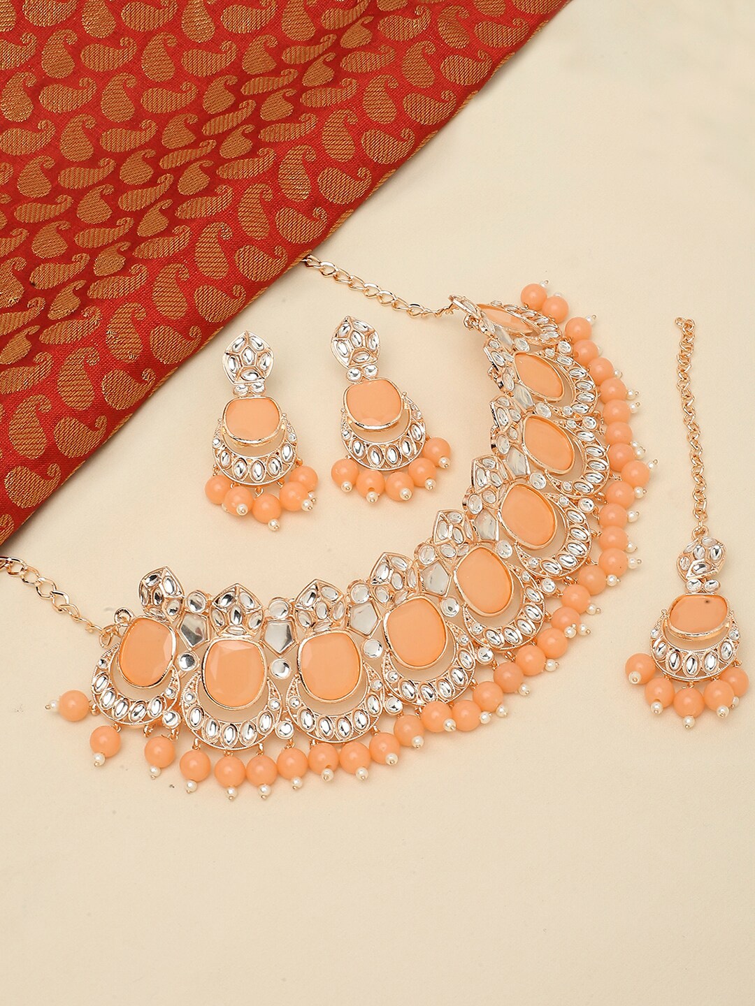 

VATSALYA creation Rose Gold-Plated Artificial Stones & Beads Jewellery Set