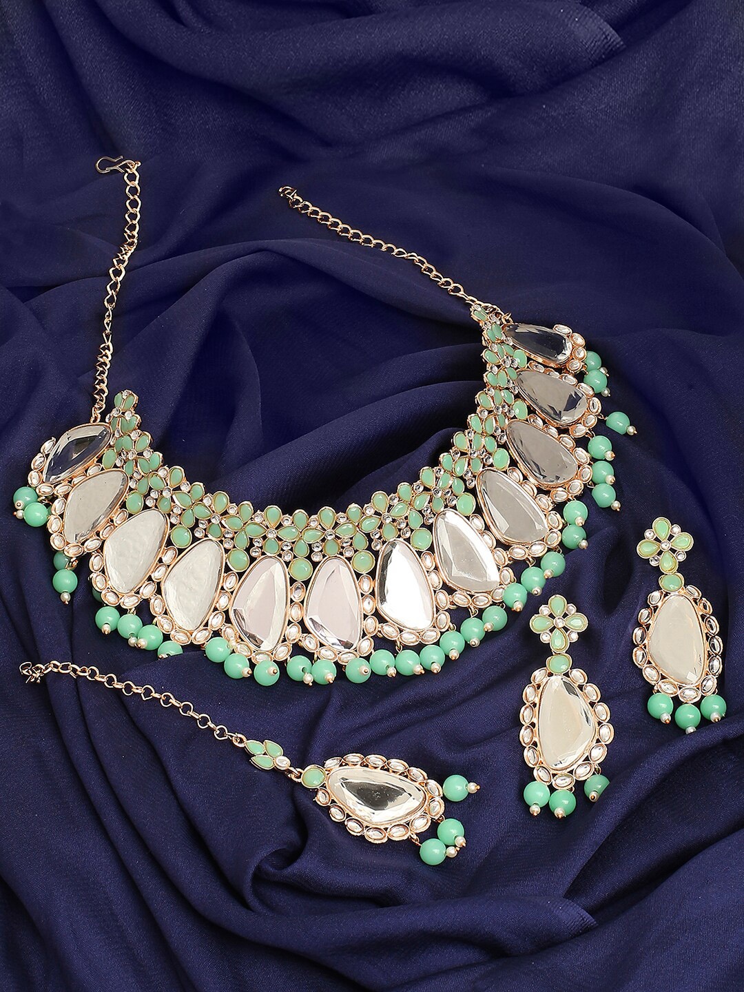 

VATSALYA creation Rose Gold-Plated Stone-Studded & Beaded Jewellery Set