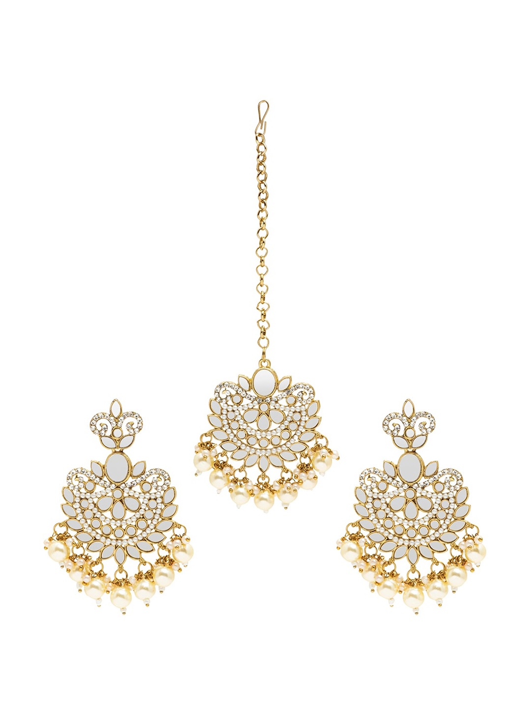 

Shining Jewel - By Shivansh Gold-Plated Stone-Studded & Pearl Beaded Jewellery Set