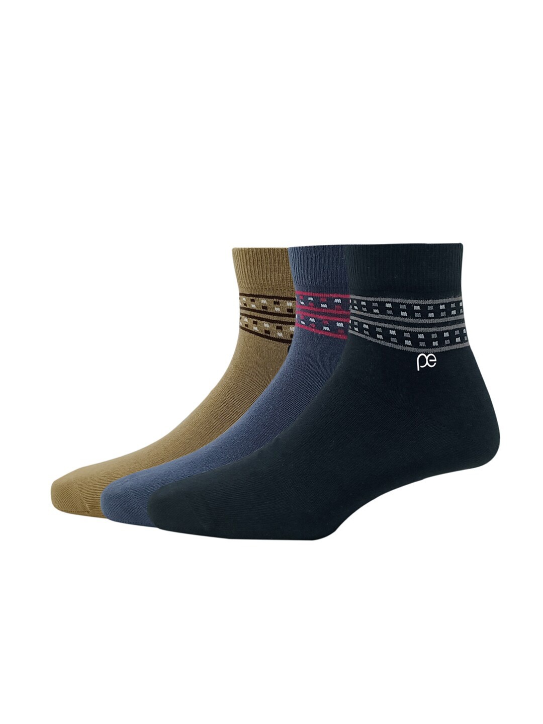

Peter England Men Pack Of 3 Patterned Above Ankle Socks, Khaki