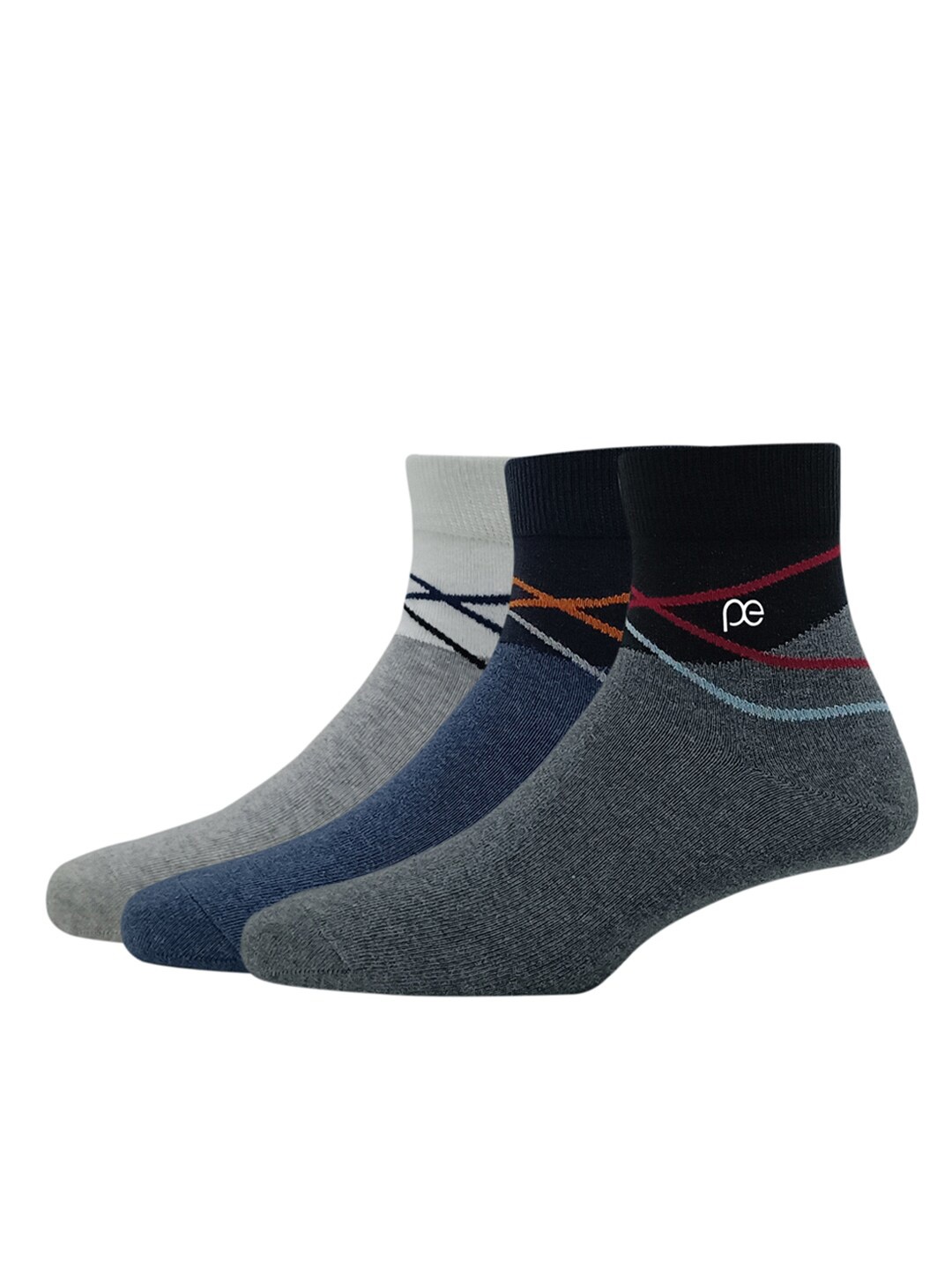 

Peter England Men Pack Of 3 Patterned Above Ankle-Length Socks, Grey melange