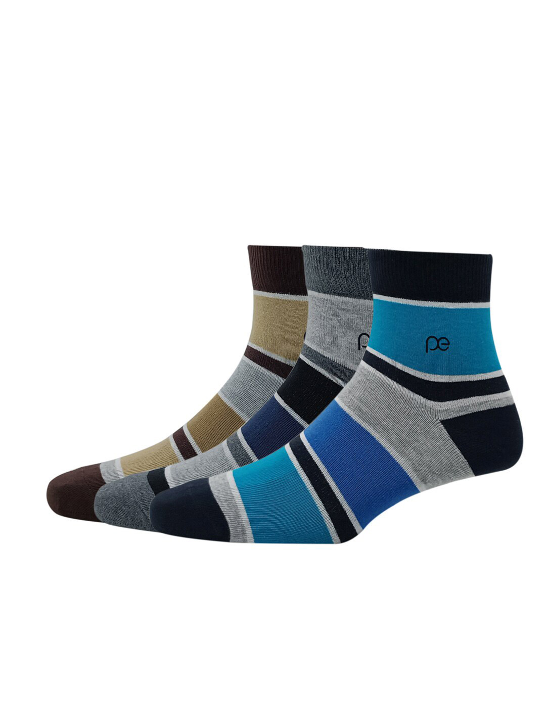 

Peter England Men Pack Of 3 Colourblocked Cotton Above Ankle-Length Socks, Blue