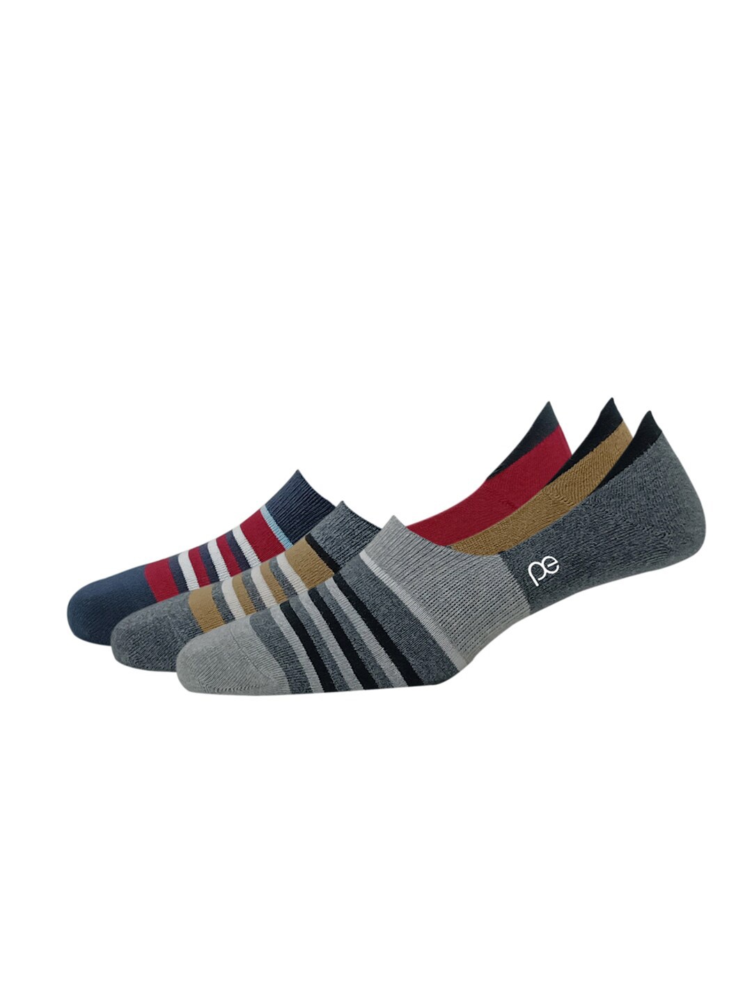 

Peter England Men Pack Of 3 Striped Shoe Liner Socks, Grey