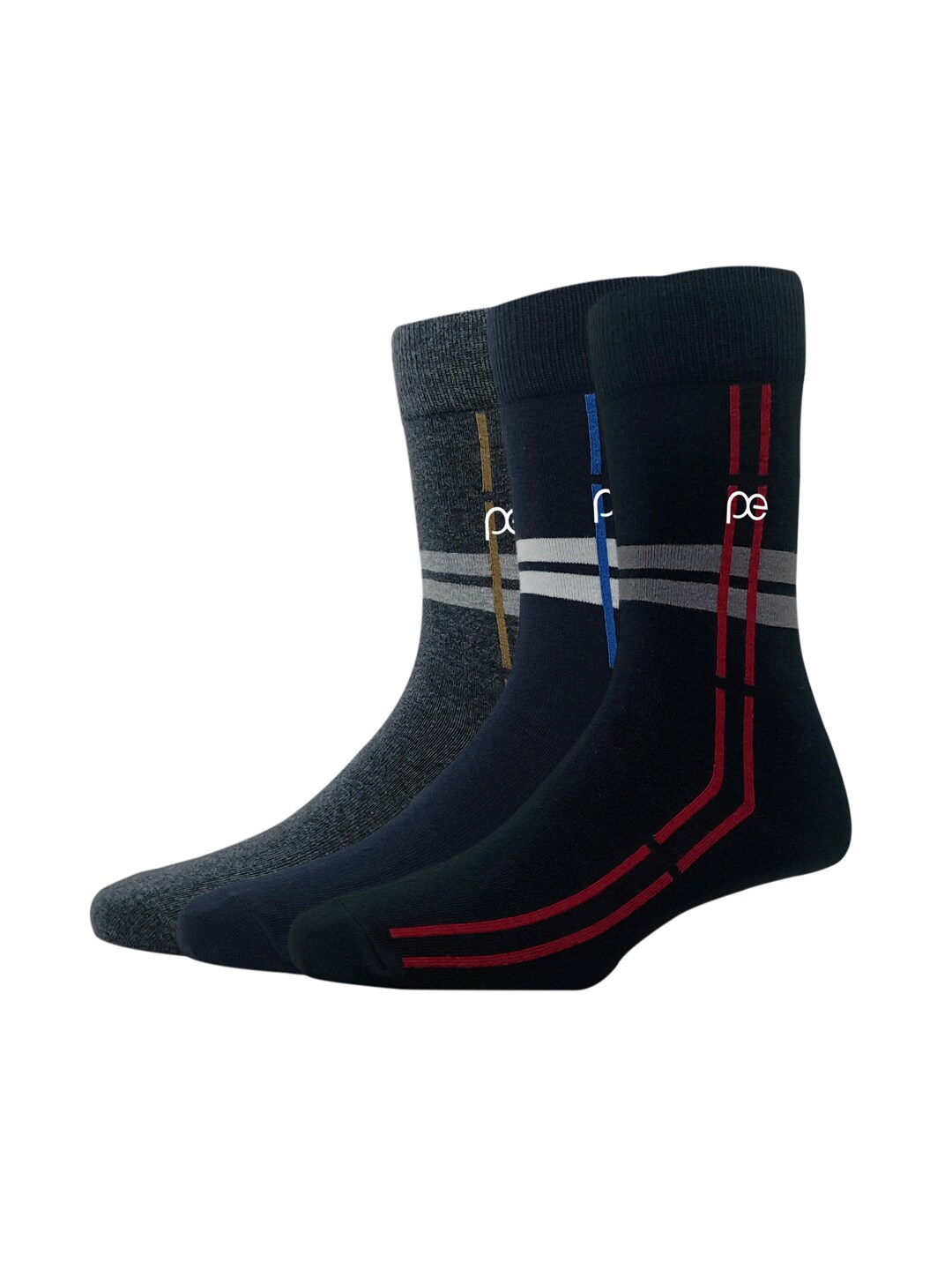 

Peter England Men Pack Of 3 Patterned Calf Length Socks, Black
