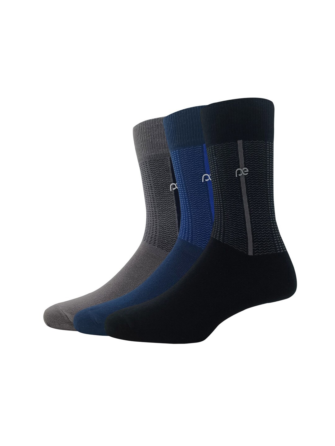 

Peter England Men Pack Of 3 Patterned Calf Length Socks, Black