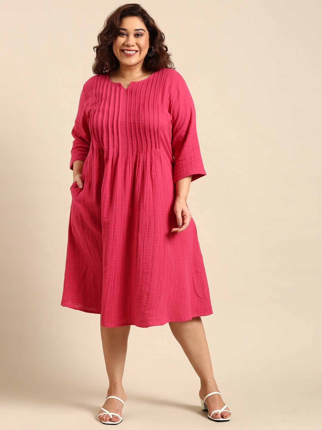 

The Pink Moon Plus Size Pintuck Cotton A-Line Dress