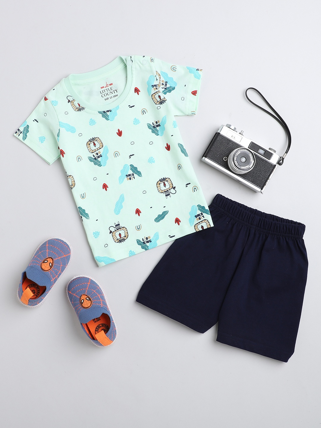 

Little County Boys Printed Cotton T-shirt with Shorts, Sea green