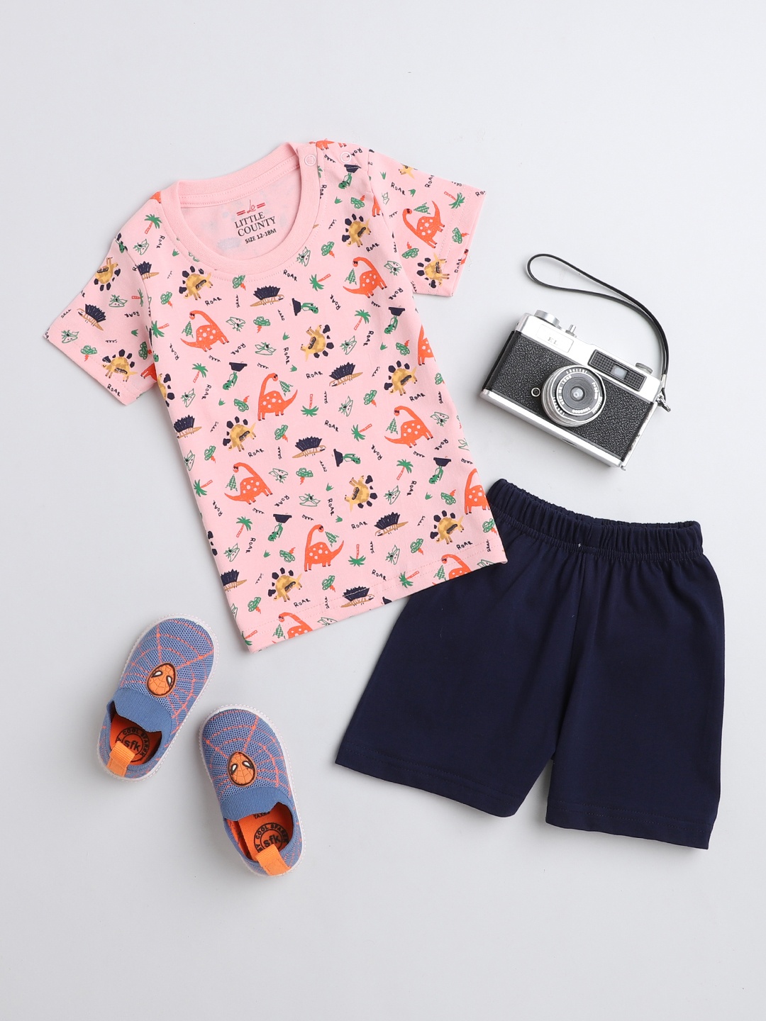 

Little County Boys Printed Pure Cotton T-shirt with Shorts, Peach