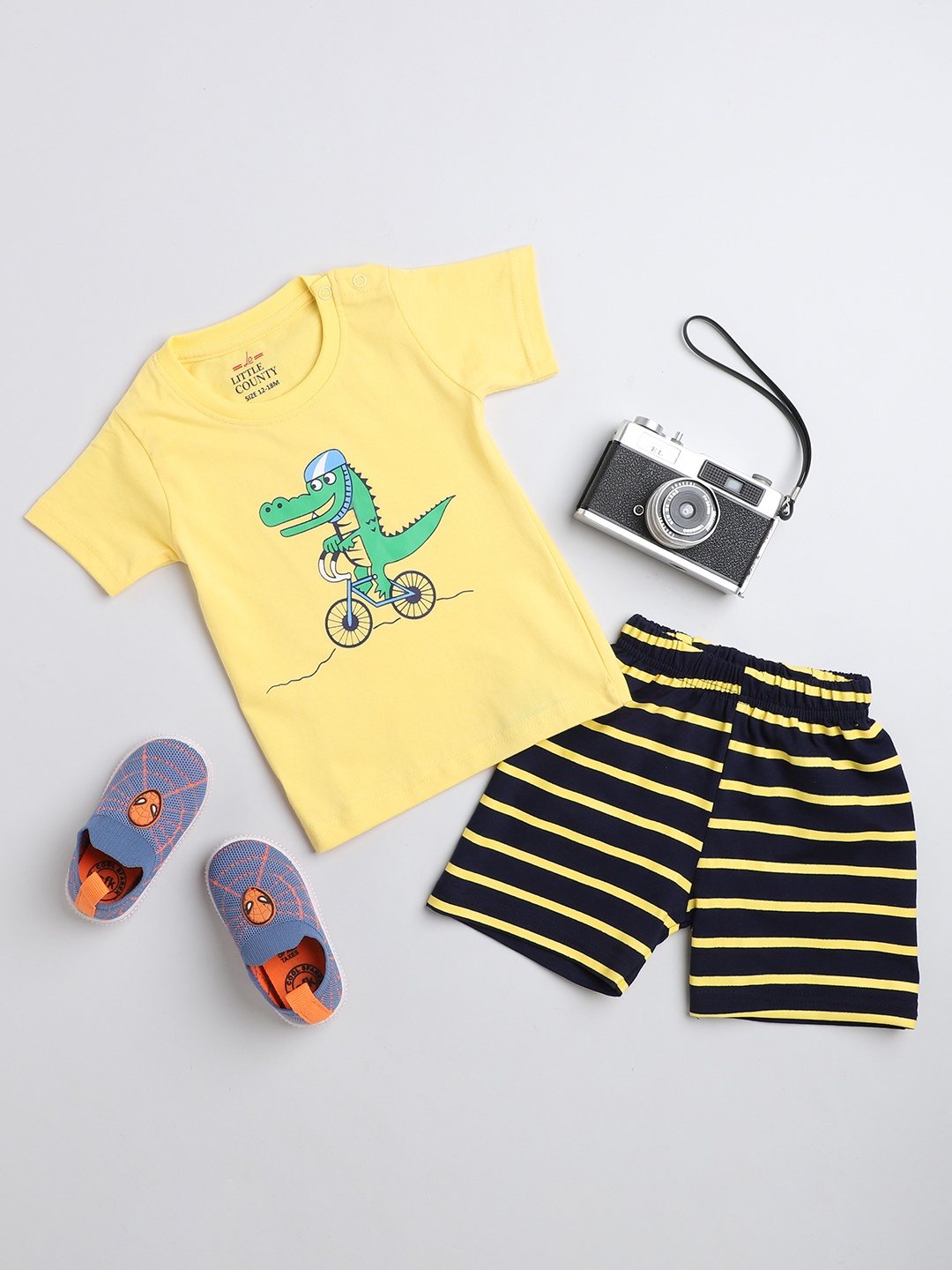 

Little County Boys Graphic Printed Round Neck Short Sleeves Pure Cotton Co-ords, Yellow