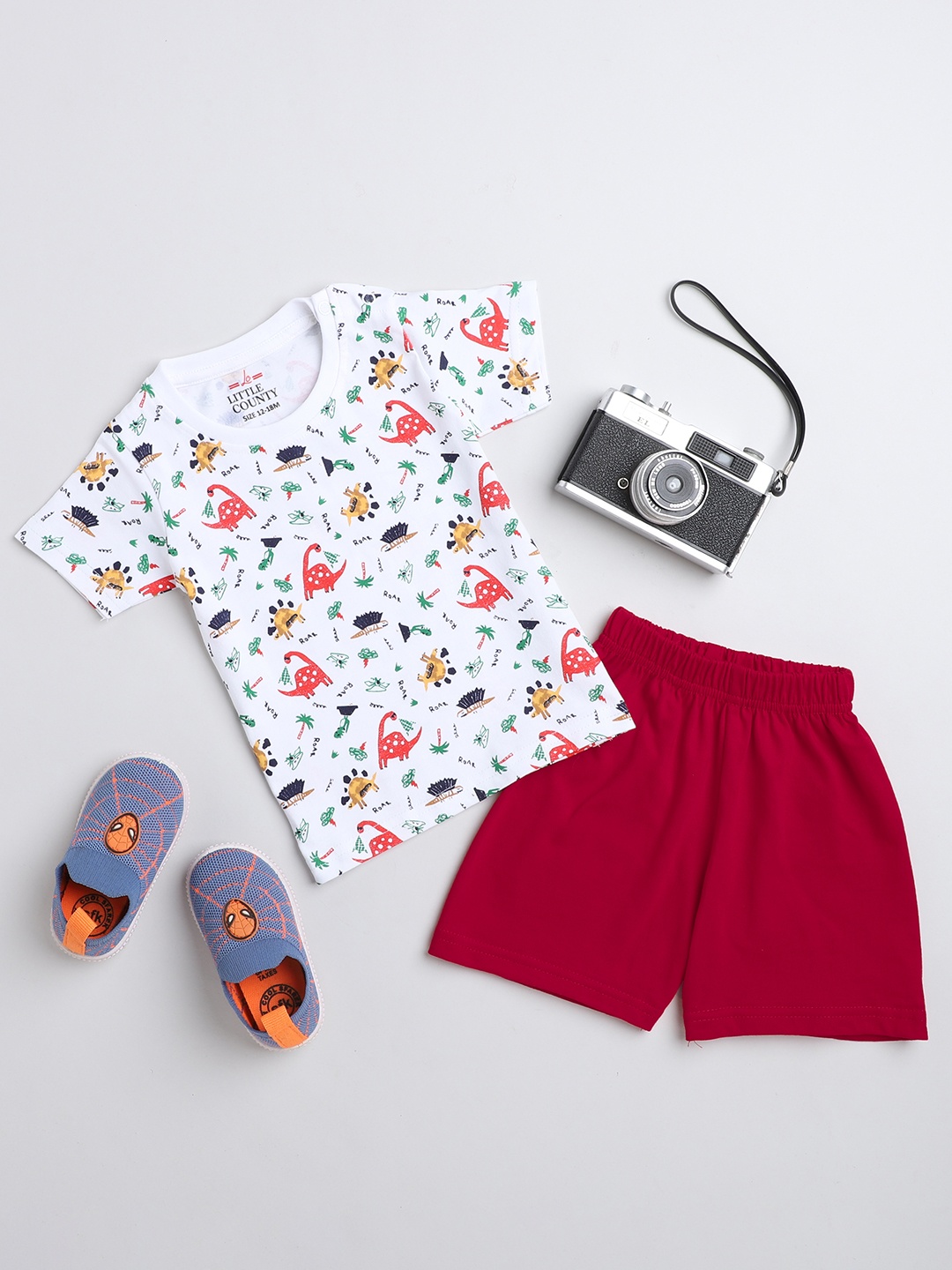 

Little County Boys Conversational Printed Pure Cotton T-shirt With Shorts, White