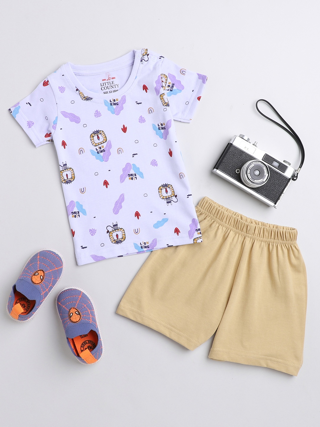 

Little County Boys Printed Cotton T-shirt with Shorts, Purple