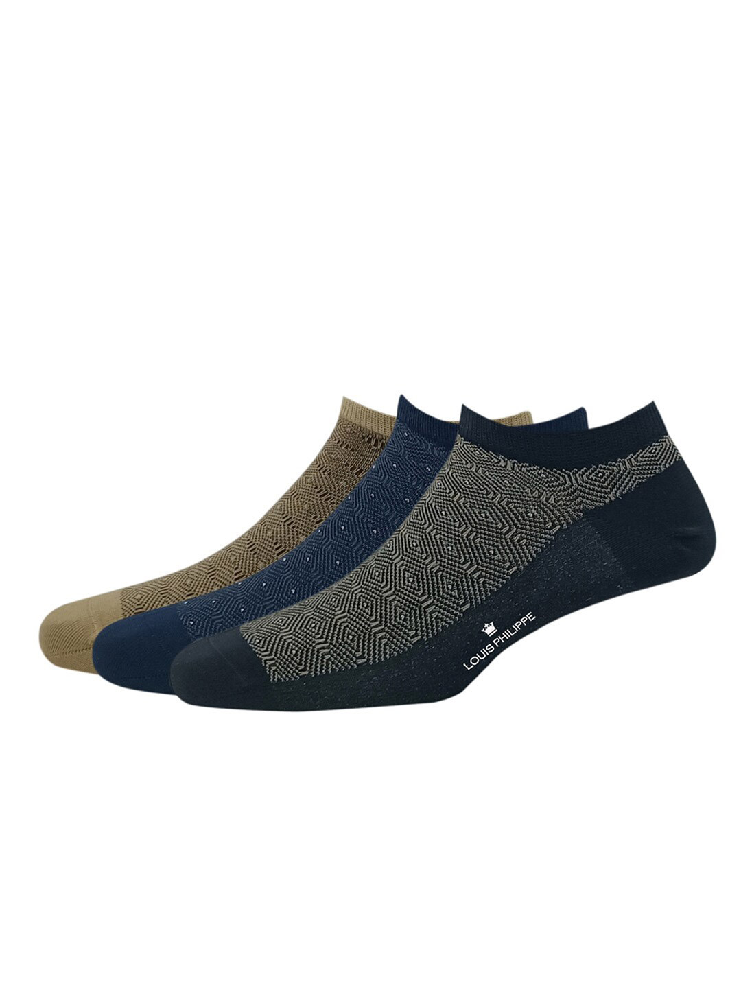 

Louis Philippe Men Pack Of 3 Patterned Ankle Length Socks, Beige