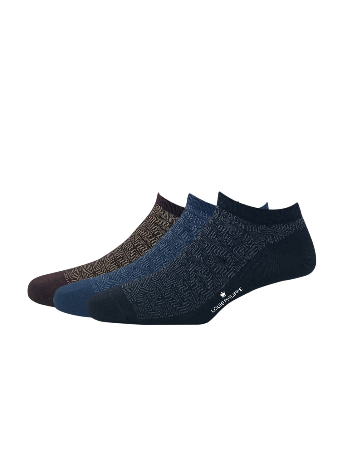 

Louis Philippe Men Pack Of 3 Patterned Ankle-Length Socks, Brown