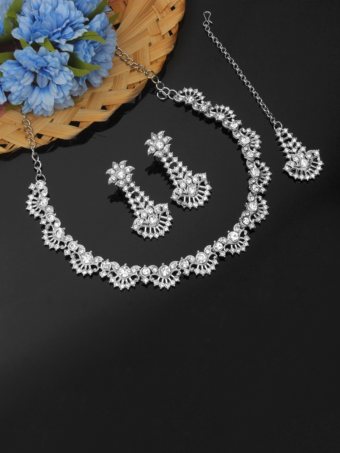 

Atasi International Silver-Plated CZ-Studded Jewellery Set