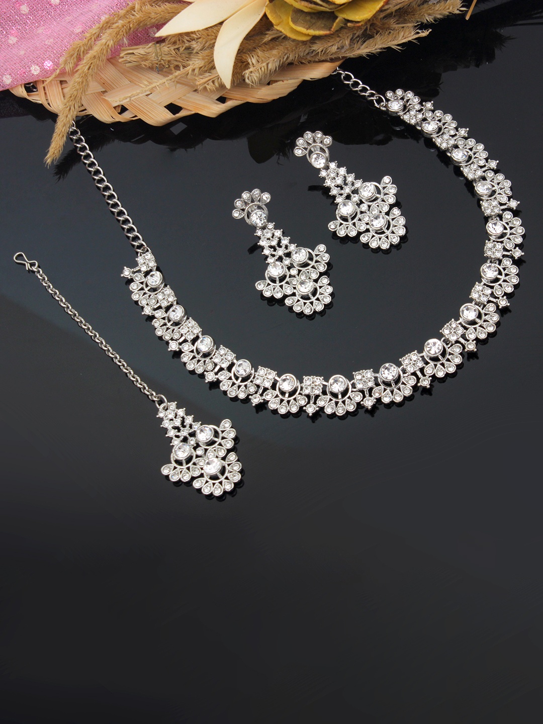 

Atasi International Silver-Plated CZ-Studded Jewellery Set