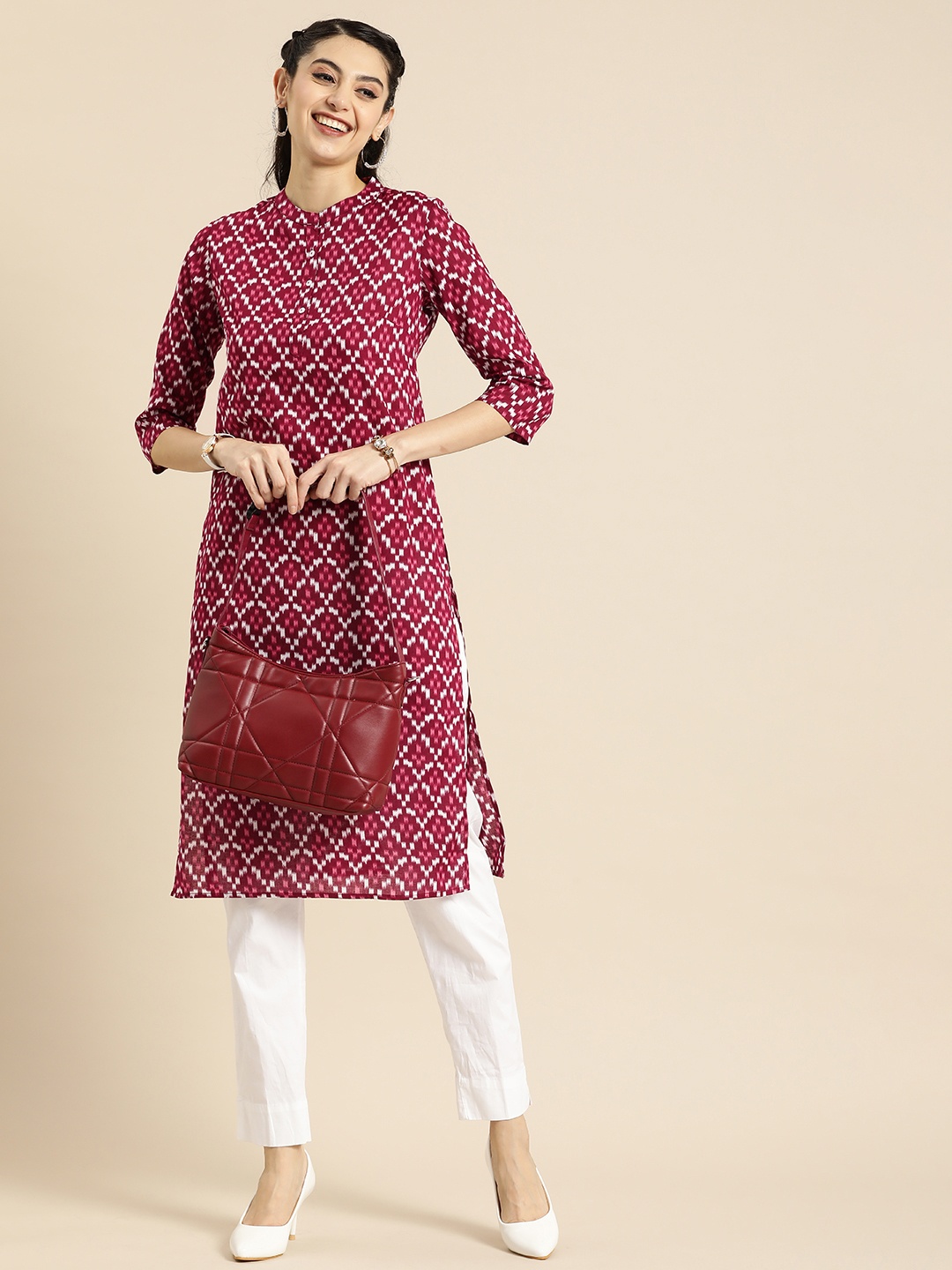 

Anouk Women Maroon Printed Indie Prints Kurta